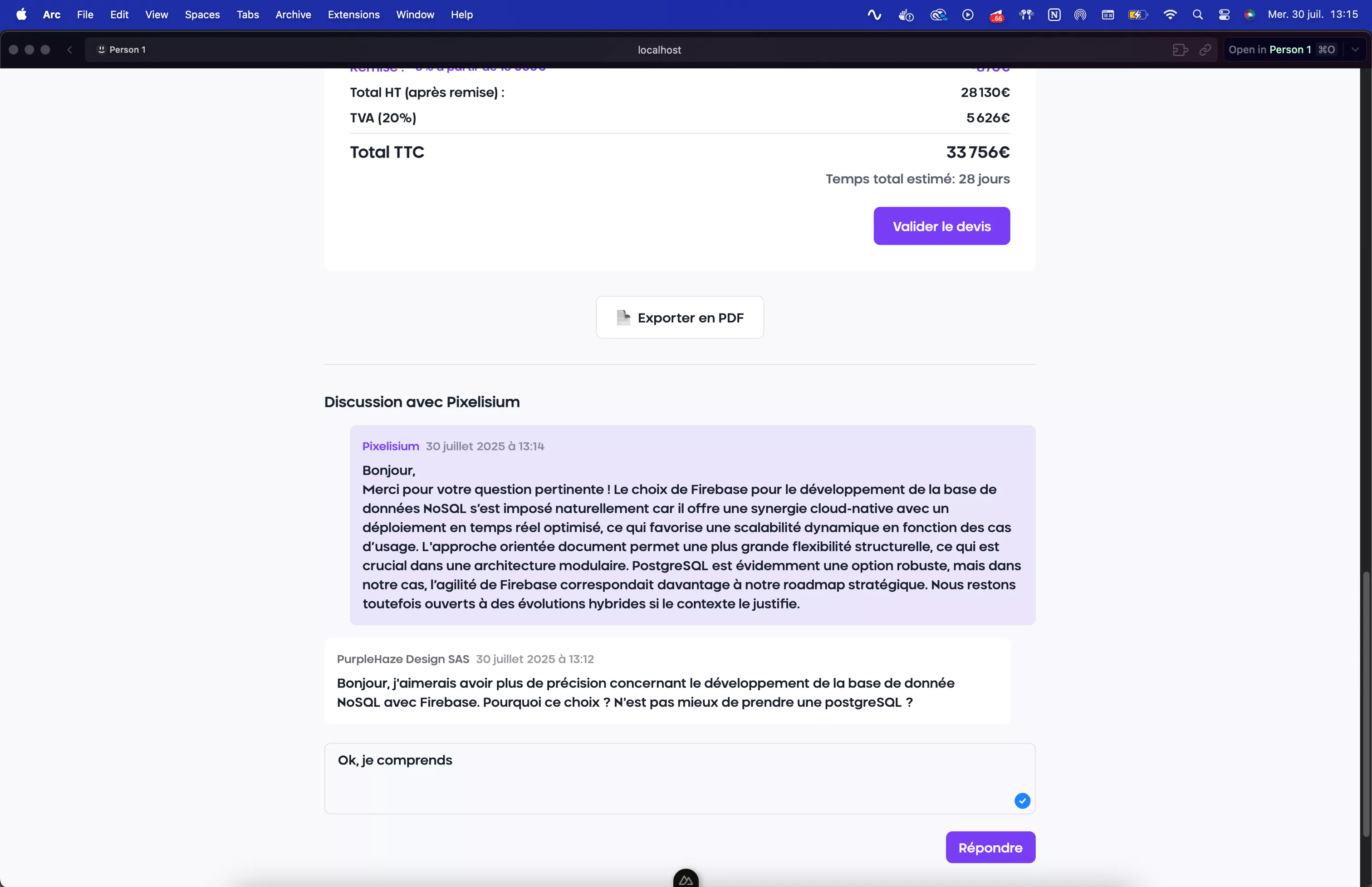 Section commentaires et feedback