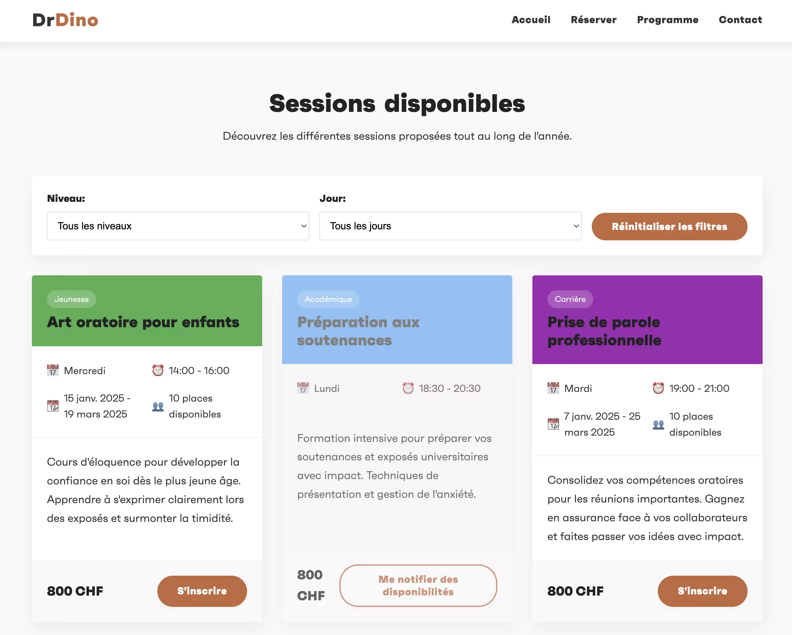 Système de réservation des sessions de coaching