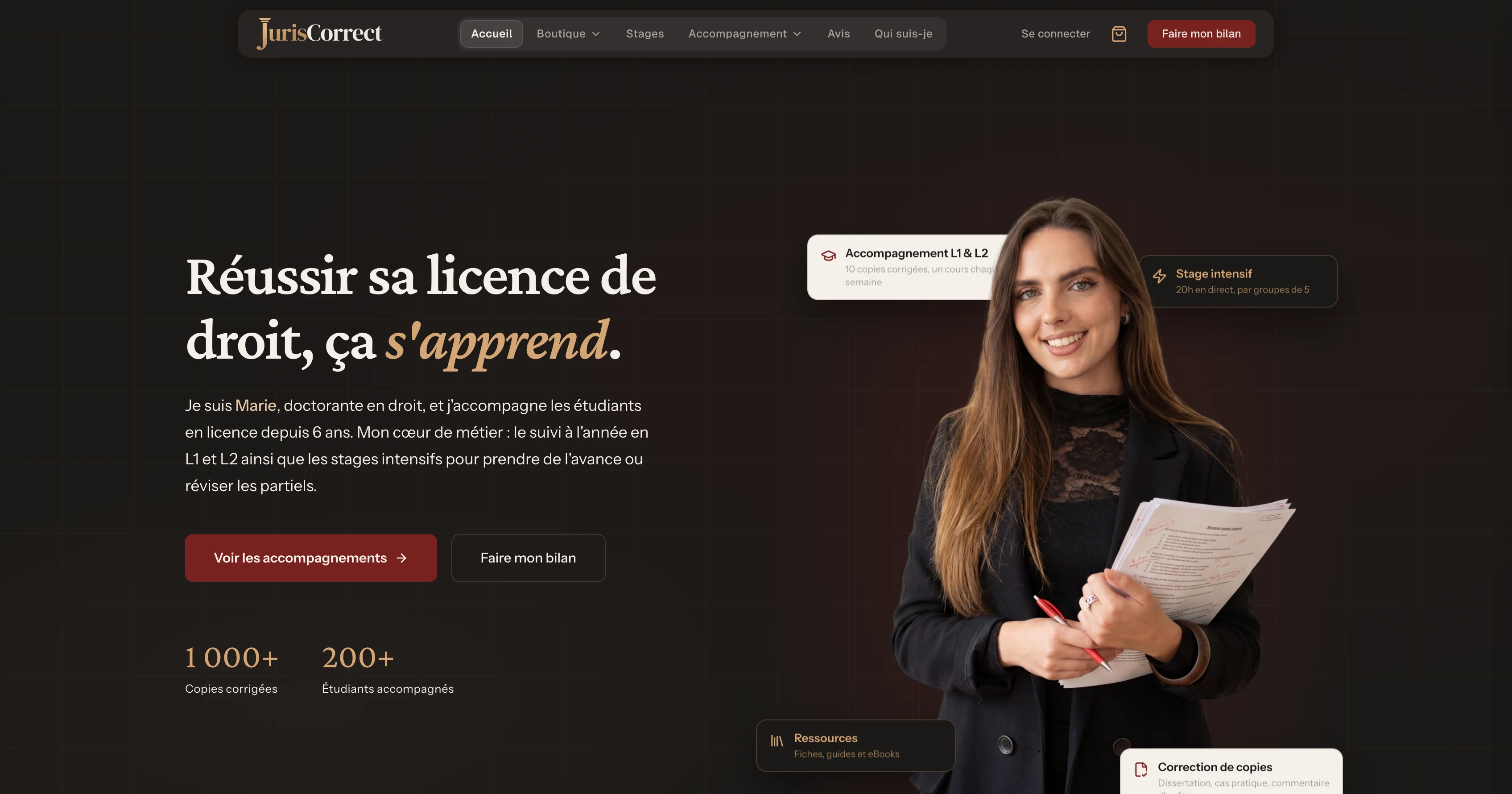 Page d'accueil et entrée dans les parcours