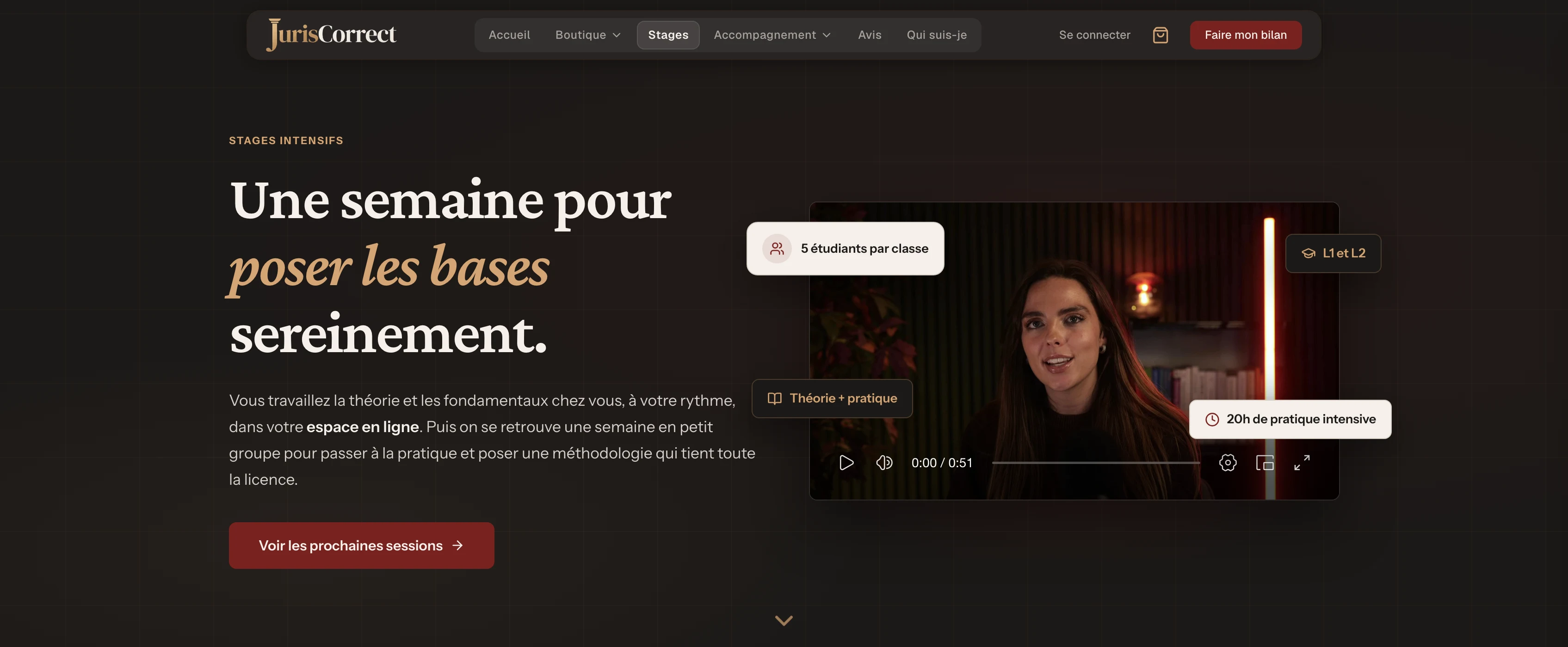 Page des stages intensifs