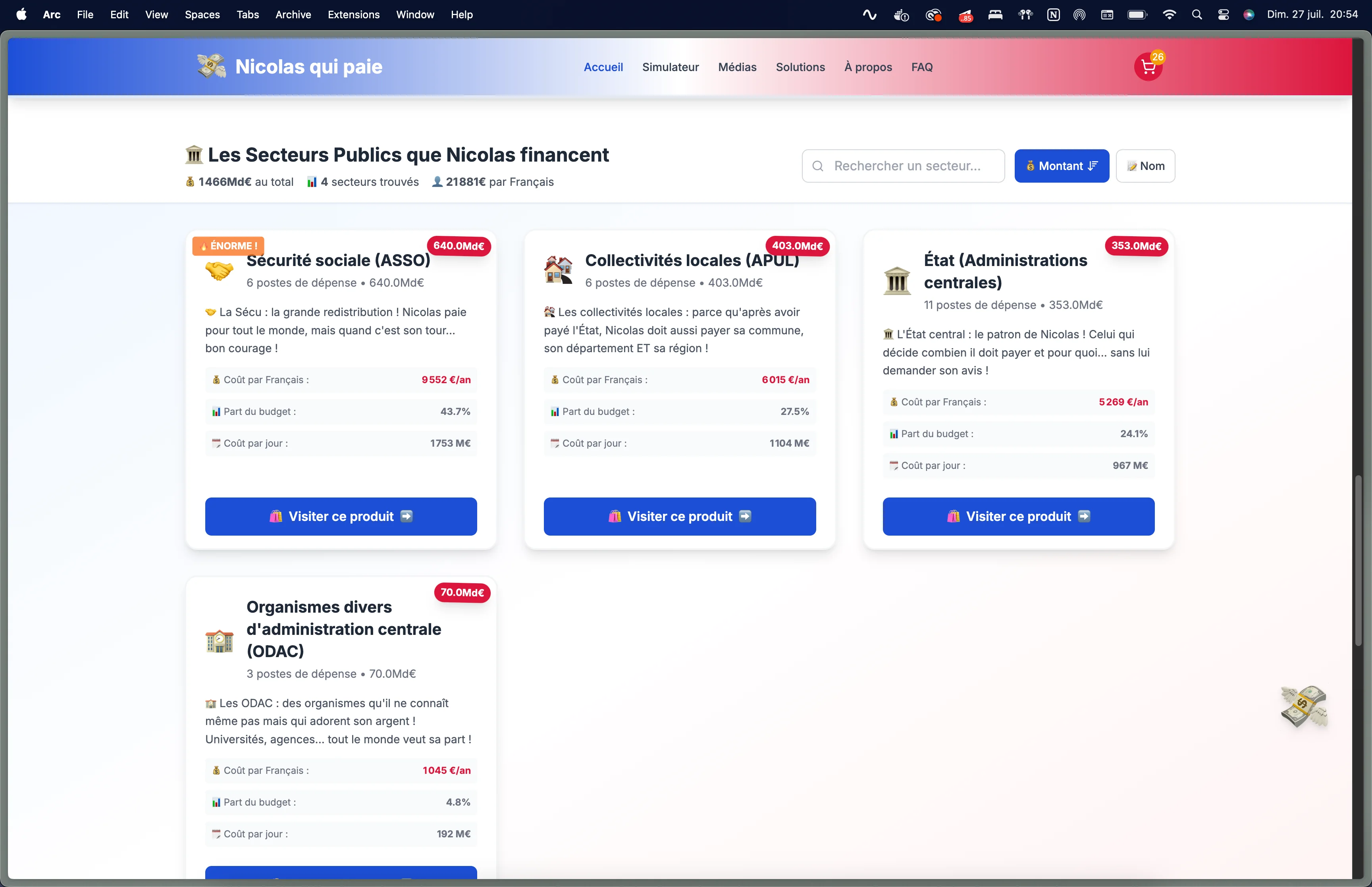Visualisation détaillée des dépenses publiques françaises