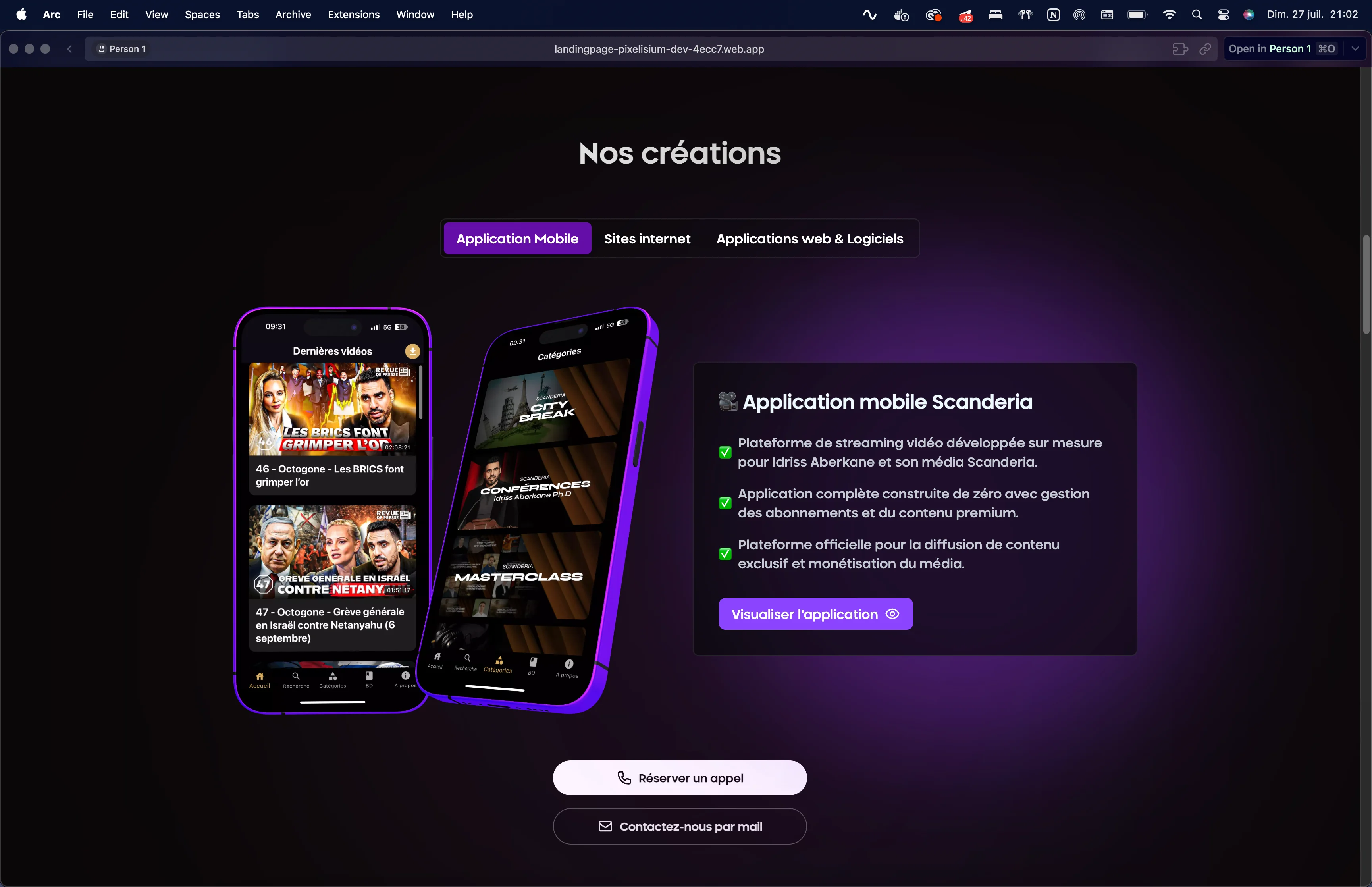 Page d'accueil avec design premium et effets 3D immersifs