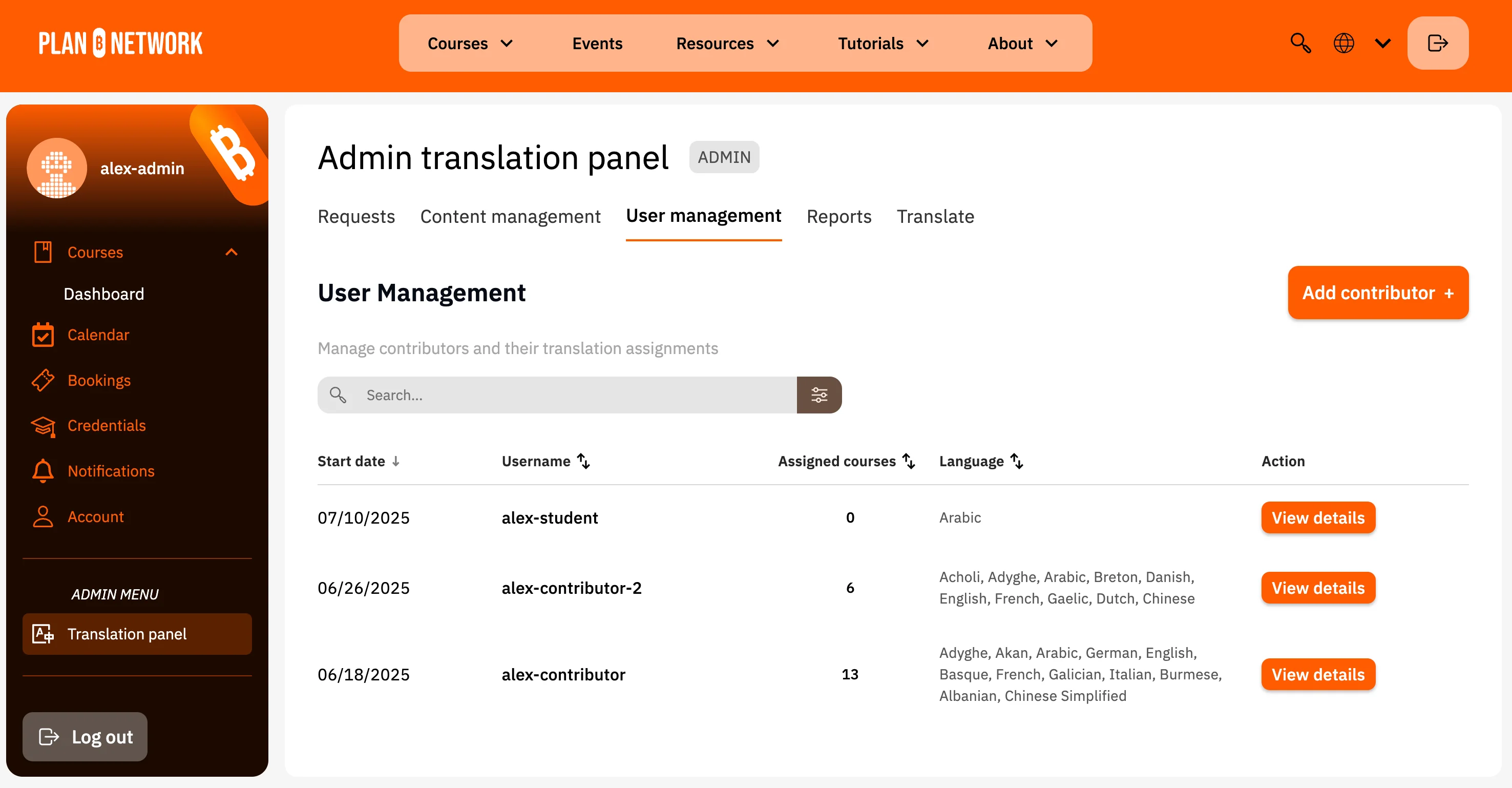 Tableau de bord administrateur - gestion des utilisateurs